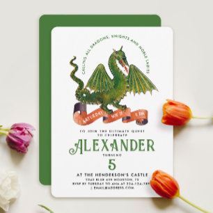 Fun Cute Mediaeval Green Dragon Knight Quest Kids Invitation