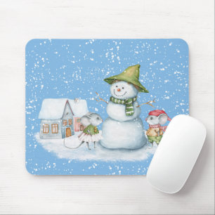 Fun Cute Merry Christmas Snow Holiday Mouse Mat