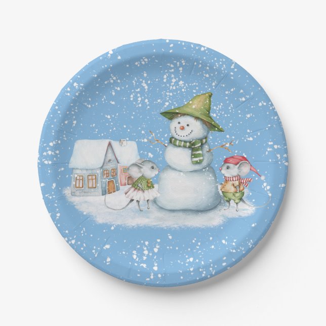 Fun Cute Merry Christmas Snow Holiday Paper Plate (Front)