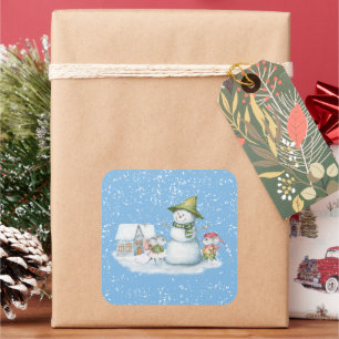 Fun Cute Merry Christmas Snow Holiday Square Sticker