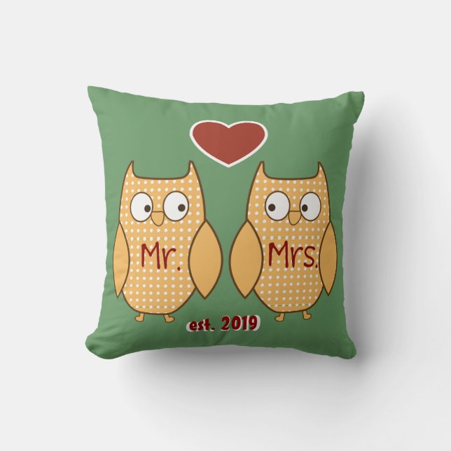 Fun Cute Mr. & Mrs. Owl Personalised Cushion (Front)