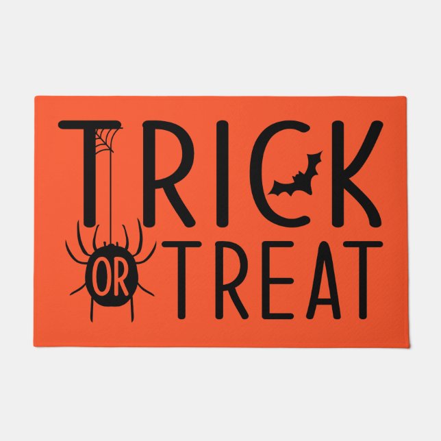 Fun Cute Orange Trick Or Treat Halloween Doormat (Front)
