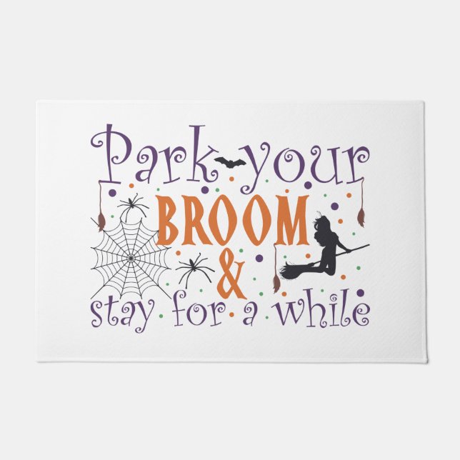 Fun Cute Park Your Boom Witch Halloween Doormat (Front)