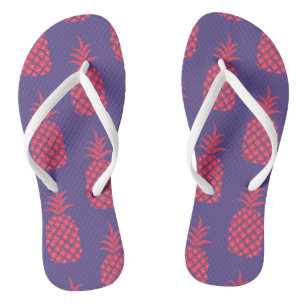 Fun Cute Pineapple Colourful Beach Purple Coral  Flip Flops