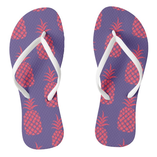 Fun Cute Pineapple Colourful Beach Purple Coral  Flip Flops (Footbed)