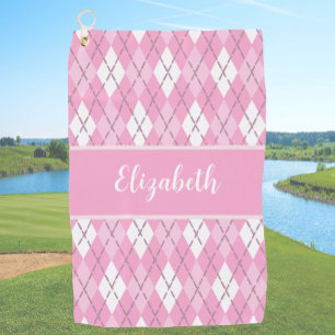 Fun Cute pink preppy argyle custom name ladies Golf Towel