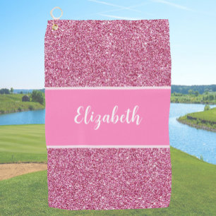 Fun Cute pink preppy glitter custom name ladies Golf Towel