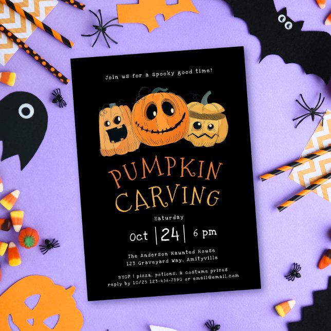 Fun Cute Pumpkin Carving Halloween Party Invite (Creator Uploaded)