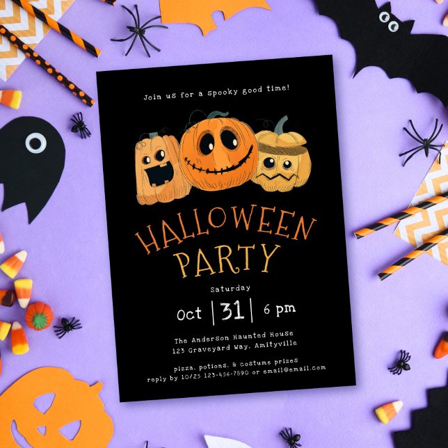 Fun Cute Pumpkin Jack O'Lantern Halloween Party Invitation (Creator Uploaded)