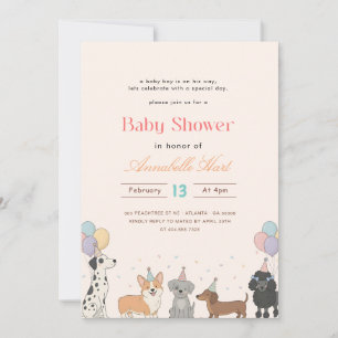Fun Cute Puppy Animals Dog Baby Shower Invitation