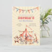 Fun Cute Red and Pink Circus Kids Birthday