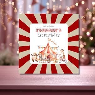 Fun Cute Red and White Circus Kids Birthday Card