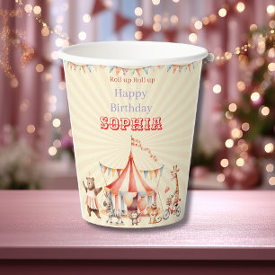 Fun Cute Red & Pink Circus Kids Birthday Paper Cups