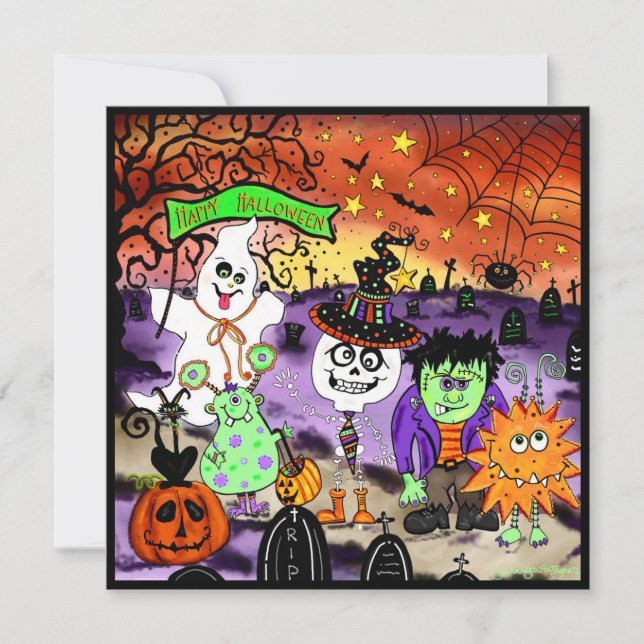 Fun Cute Spooky Ghost Halloween Holiday Card (Front)