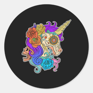 Fun Cute Sugar Skull Unicorn Halloween Gifts Costu Classic Round Sticker