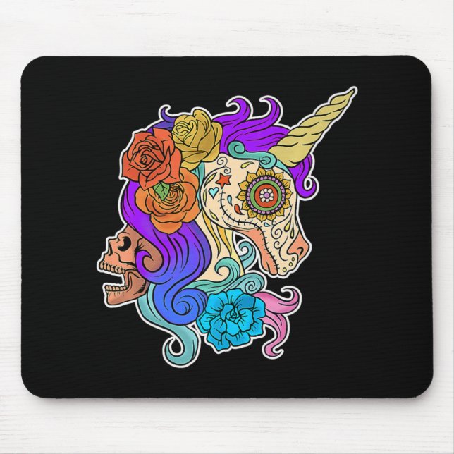Fun Cute Sugar Skull Unicorn Halloween Gifts Costu Mouse Mat (Front)