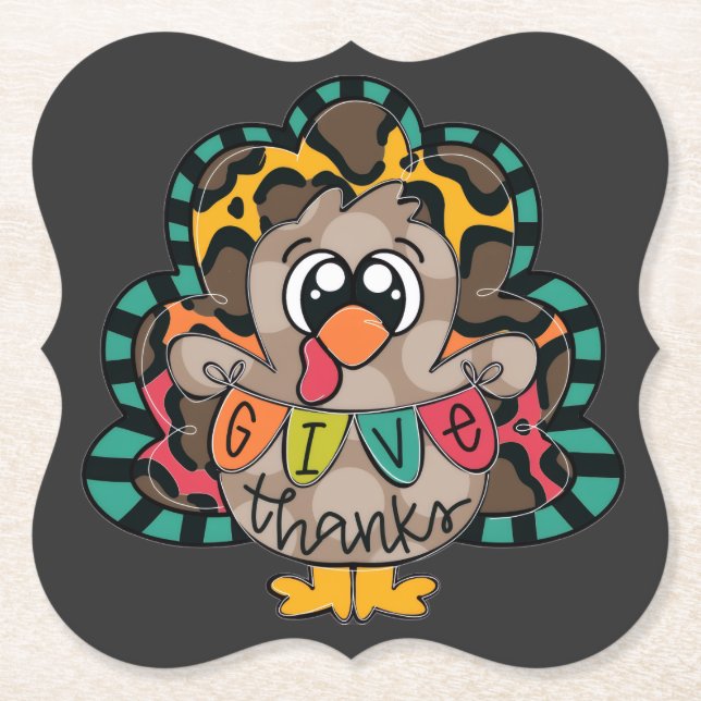 Fun cute turkey shirt paper coaster (Front)