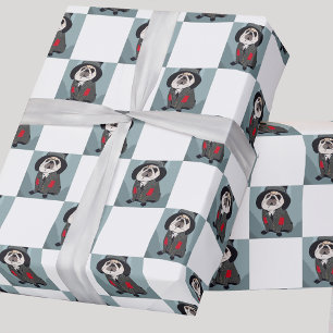 Fun Cute Turquoise Sherlock Pug Christmas Holiday Wrapping Paper