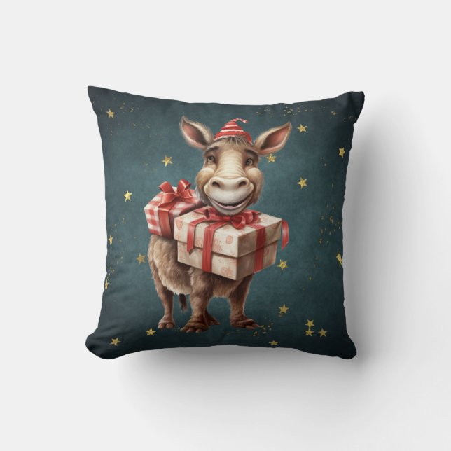 Fun cute vintage Christmas Donkey Cushion (Front)