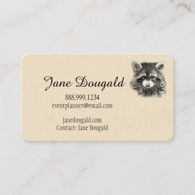 Fun Cute Watercolor Racoon Animal Business Card (Front)
