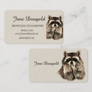 Fun Cute Watercolor Racoon Animal Business Card