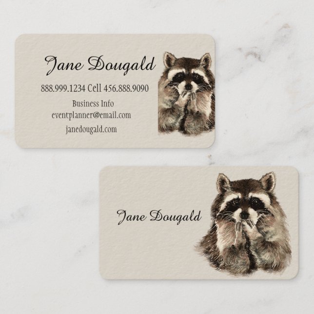 Fun Cute Watercolor Racoon Animal Business Card (Front/Back)