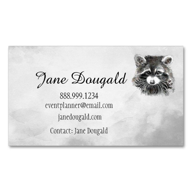 Fun Cute Watercolor Racoon Animal  Magnetic Business Card (Front)