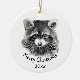 Fun Cute Watercolor Racoon Animal Nature Fun Cera Ceramic Tree Decoration