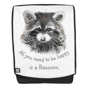 Fun Cute Watercolor Racoon Cheerful Inspirational Backpack