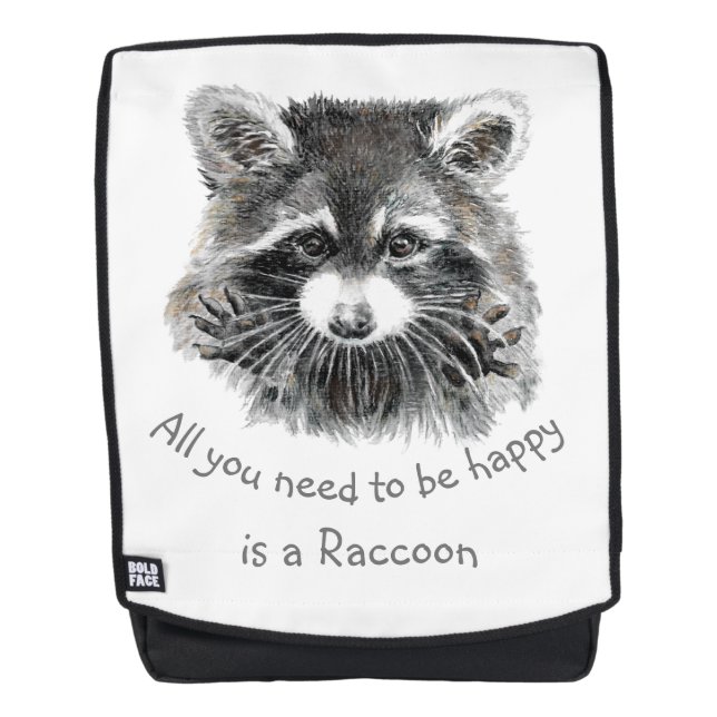 Fun Cute Watercolor Racoon Cheerful Inspirational Backpack (Front)