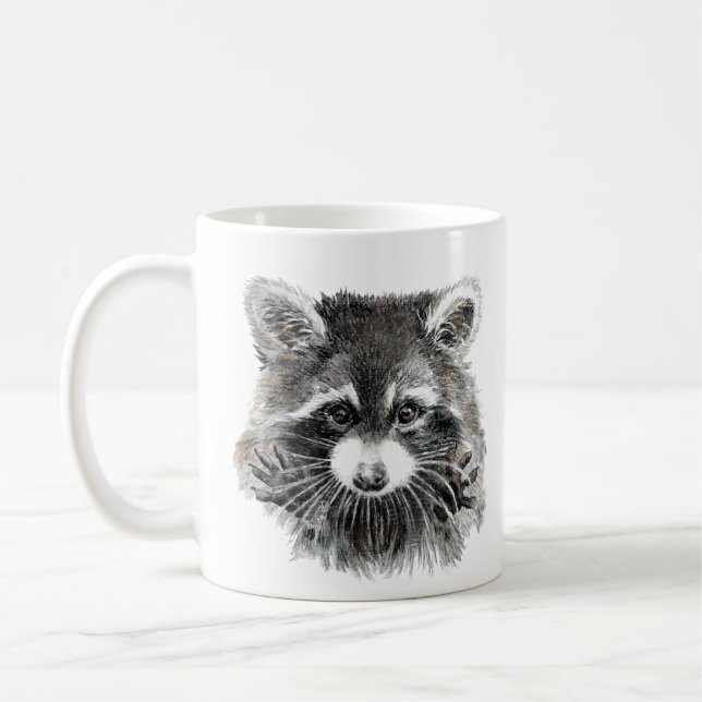 Fun Cute Watercolor Racoon Cheerful Inspirational Coffee Mug (Left)