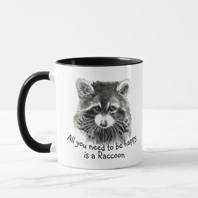 Fun Cute Watercolor Racoon Cheerful Inspirational Mug (Left)