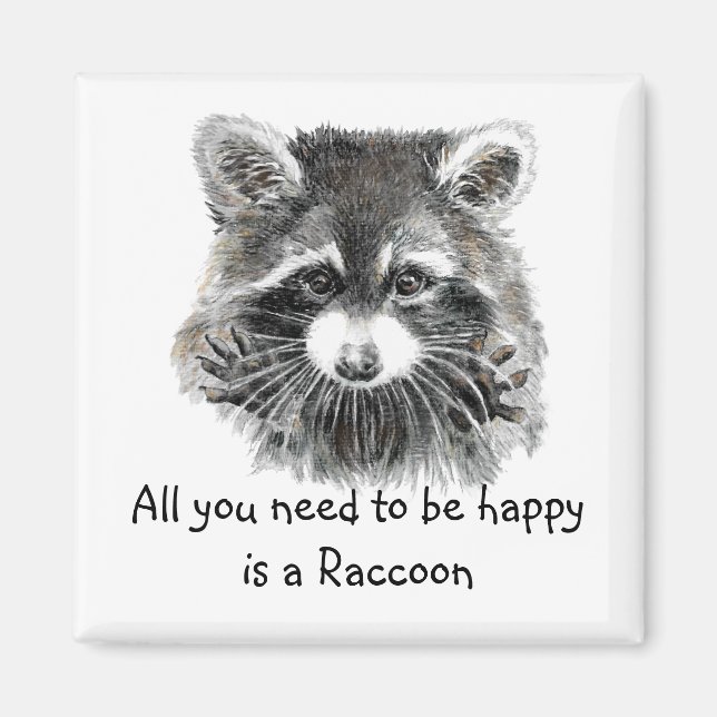 Fun Cute Watercolor Racoon Inspirational Quote Magnet (Front)