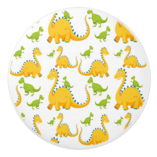 Fun Cute Yellow And Green Dinosaurs Ceramic Knob