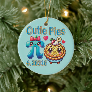 Fun “Cutie Pies” Cute Pi Symbol & Pie Pun Ceramic Tree Decoration