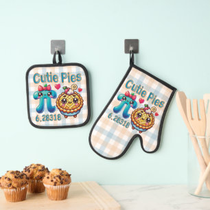 Fun “Cutie Pies” Cute Pi Symbol & Pie Pun Oven Mitt & Pot Holder Set
