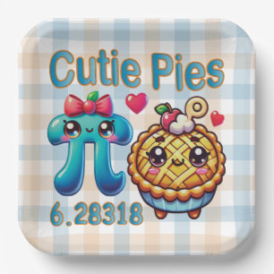 Fun “Cutie Pies” Cute Pi Symbol & Pie Pun Paper Plate