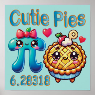 Fun “Cutie Pies” Cute Pi Symbol & Pie Pun Poster