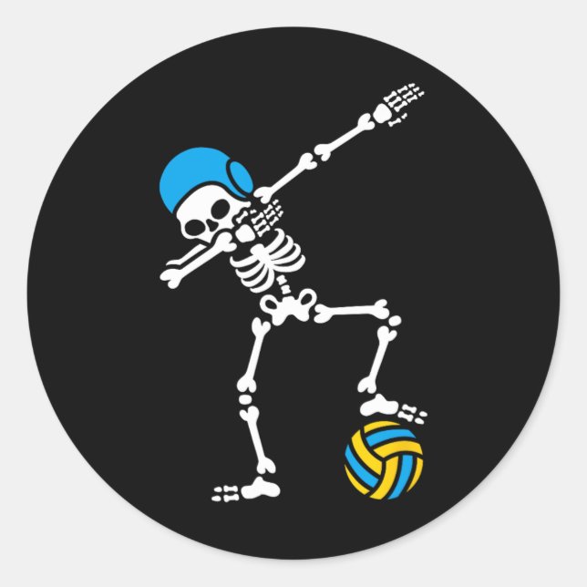 Fun Dab dabbing skeleton Water polo Halloween swim Classic Round Sticker (Front)