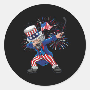 Fun Dabbing Uncle Sam Ice Hockey Puck Indepedence Classic Round Sticker