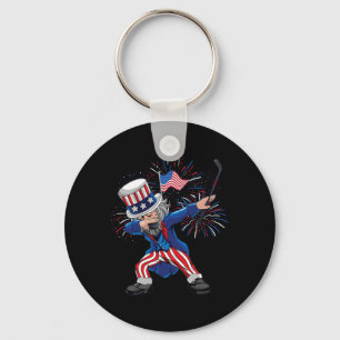 Fun Dabbing Uncle Sam Ice Hockey Puck Indepedence  Key Ring