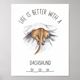 Fun Dachshund Wall Art Poster Tan