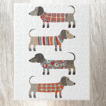 Fun Dachshund Wiener Sausage Dog Jigsaw Puzzle<br><div class="desc">Cute little Dachshund sausage or wiener dogs in woolly knitwear. Perfect for animal lovers.</div>