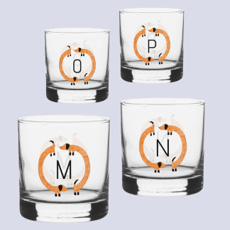 Fun Dachshund Wiener Sausage Dog Monogram Initial Whiskey Glass
