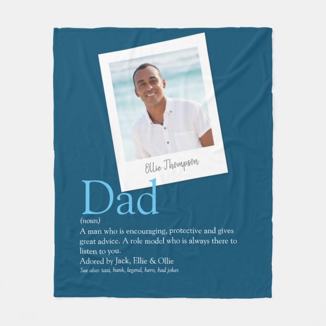 Fun Dad Daddy Father Definition Photo Blue Fleece Blanket (Front)