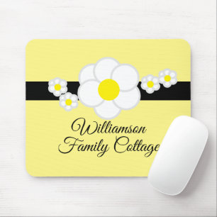 Fun Daisy Black Stripe Yellow Script Mouse Mat