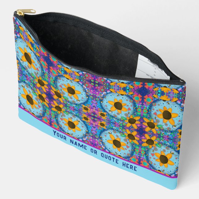 Fun Daisy Floral Pattern Custom Cosmetic Bag (Open)