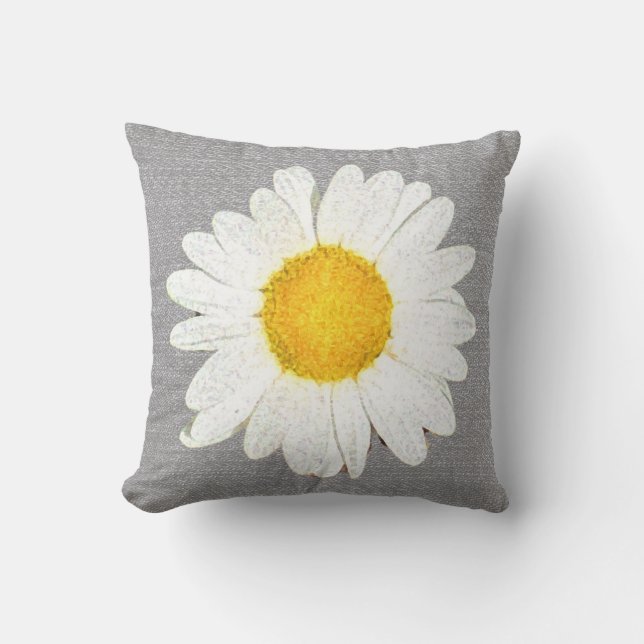Fun Daisy in Grey, White and Yellow Reversible Cushion (Front)