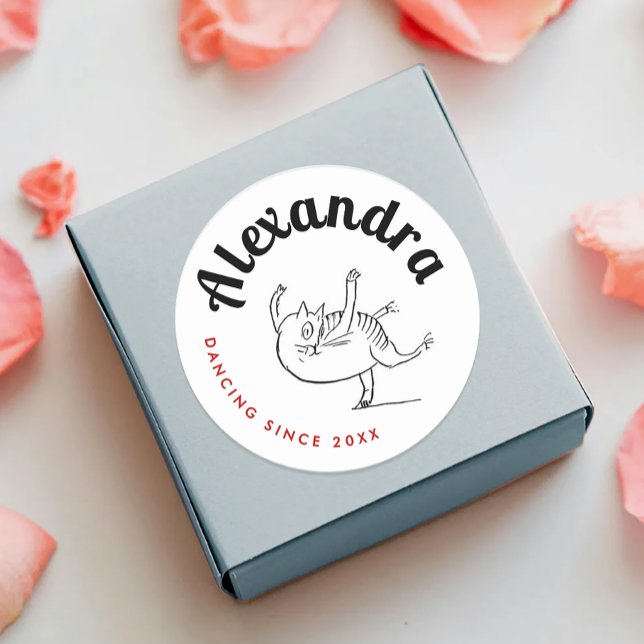 Fun Dancing Cat Red And White Edward Lear Classic Round Sticker (Creator Uploaded)