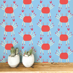Fun Dancing Crab Coastal Pattern Wallpaper